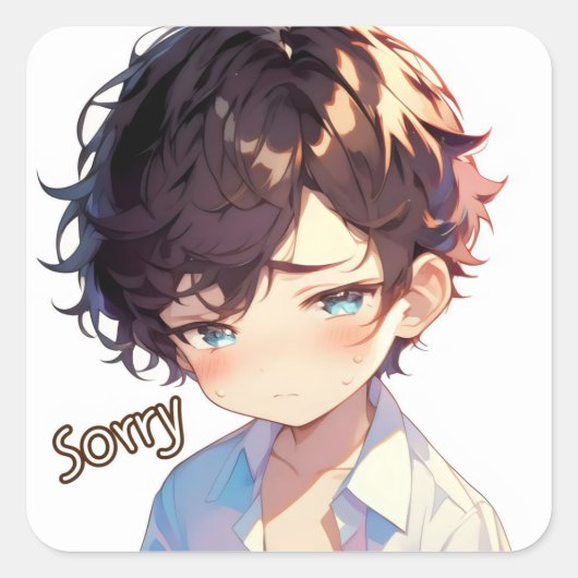Sorry Anime Boy Sad Quadratischer Aufkleber (Vorderseite)