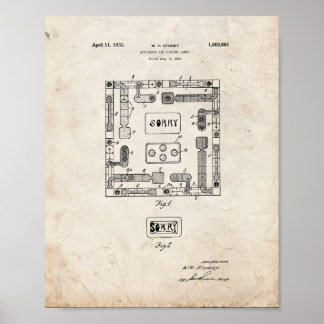 Sorry Board Game Patent - Old Look Poster