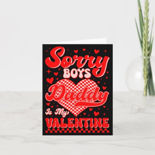 Sorry Boys Daddy Is My Valentine Checked Heart Gir Karte (Vorderseite)