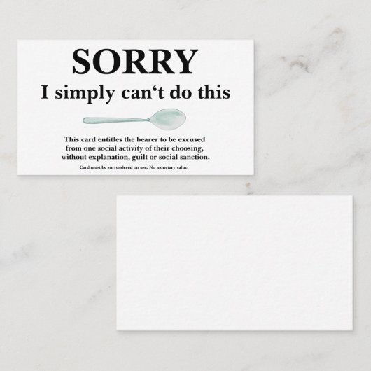Sorry Card mit Spoon for Spoonies Visitenkarte (Vorne/Hinten)