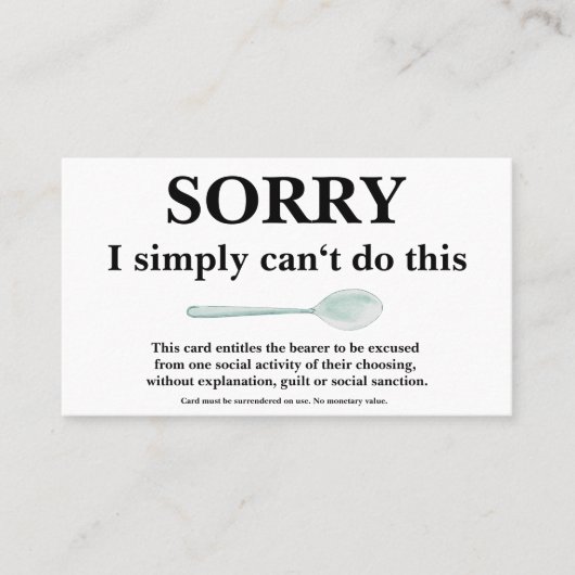 Sorry Card mit Spoon for Spoonies Visitenkarte (Vorderseite)