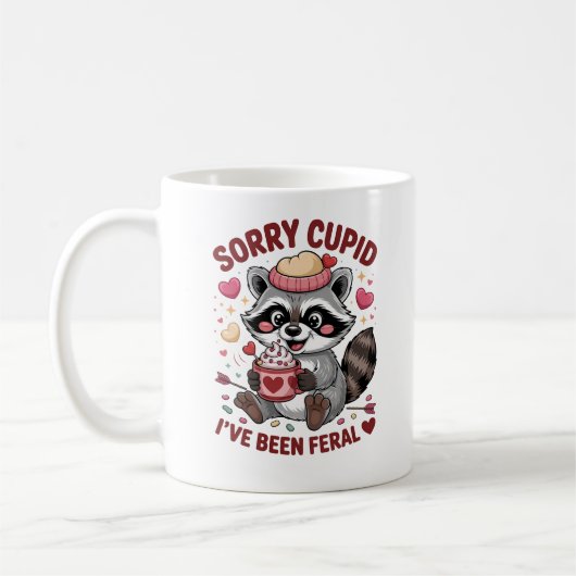"Sorry Cupid, ich war wild" — Süßer Waschbär Kaffeetasse (Links)