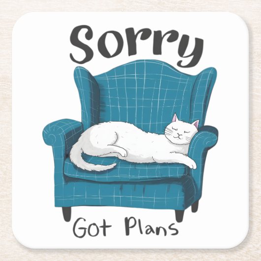 Sorry Got Plans Funny Cat Lover Gift  Rechteckiger Pappuntersetzer (Vorderseite)