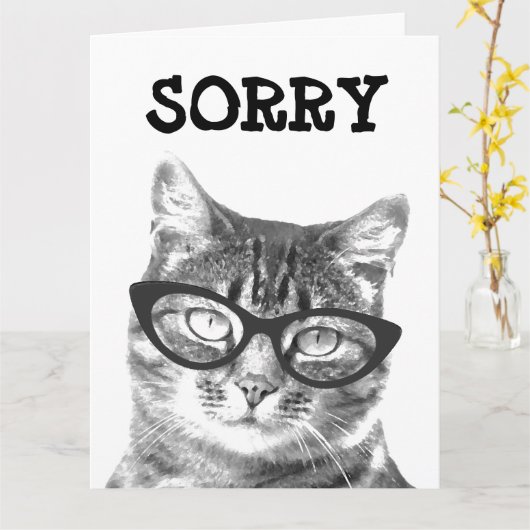 Sorry Grußkarte mit Katze in Brillenbild Karte (Gelbe Blume)