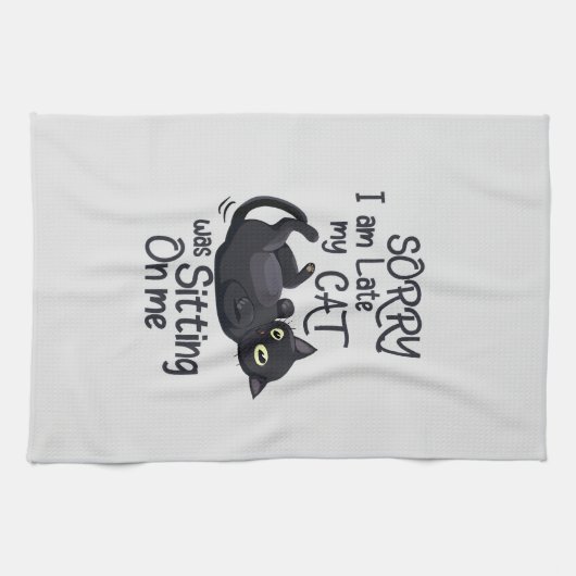 Sorry, ich bin spät - Cat Rules! Geschirrtuch (Horizontal)