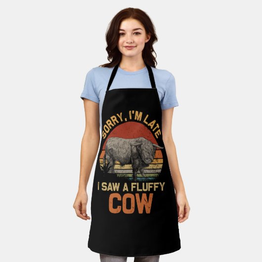 Sorry Ich verspäte sah eine fließende Kuh Highland Schürze (Getragen)