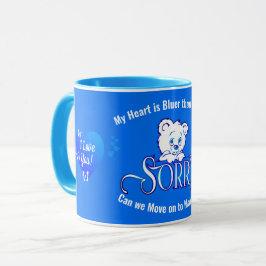 SORRY mit Sad Face Bear auf Blue APOLOGIE Tasse