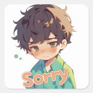 Sorry Niedlich Sad Boy Anime Quadratischer Aufkleber