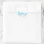 Sorry Pastel Ocean Glossy Text Quadratischer Aufkleber (Tasche)