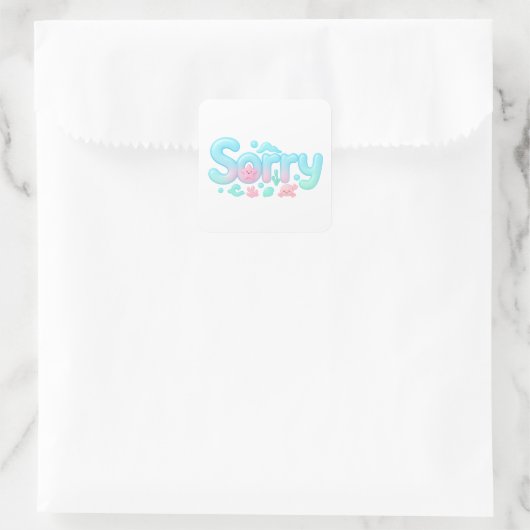 Sorry Pastel Ocean Glossy Text Quadratischer Aufkleber (Tasche)