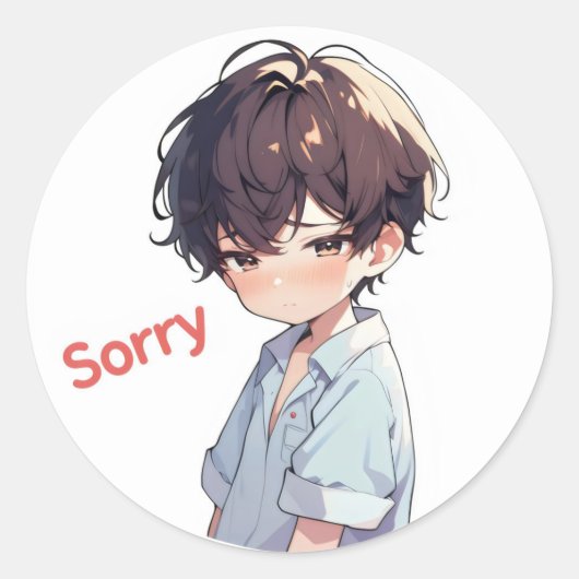 Sorry Sad Niedlich Anime Boy Runder Aufkleber (Vorderseite)