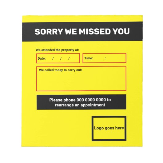 'Sorry, we missing you'notepad design Notizblock (Vorderseite)