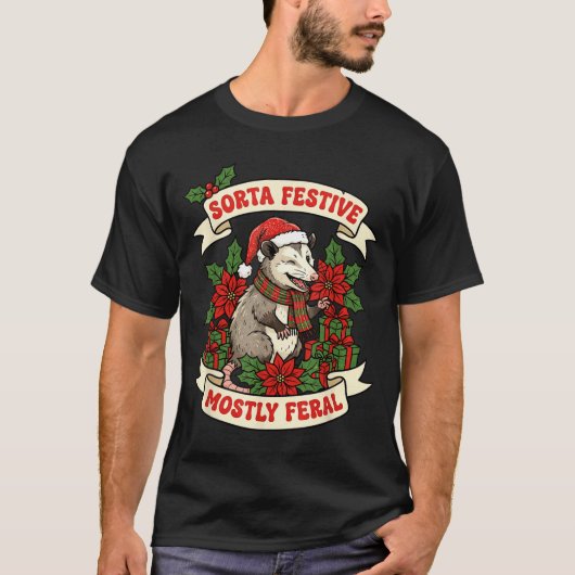 Sorta Festive Mostly Feral Ossum Funny Christmas H T-Shirt (Vorderseite)
