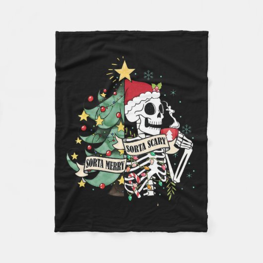 Sorta Merry Sorta Beängstigend Skeleton Hot Cocoa Fleecedecke (Vorderseite)