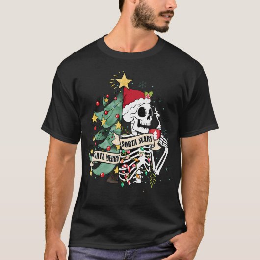 Sorta Merry Sorta Beängstigend Skeleton Hot Cocoa T-Shirt (Vorderseite)
