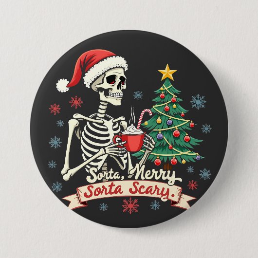 Sorta Merry Sorta Beängstigend Spooky Skeleton Xma Button (Vorderseite)