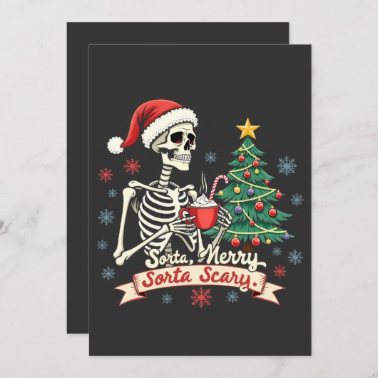 Sorta Merry Sorta Beängstigend Spooky Skeleton Xma Einladung (Vorne/Hinten)