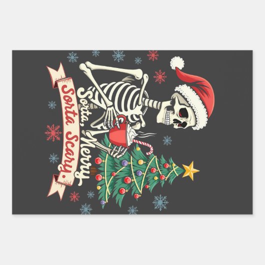 Sorta Merry Sorta Beängstigend Spooky Skeleton Xma Geschenkpapier Set (Vorderseite)