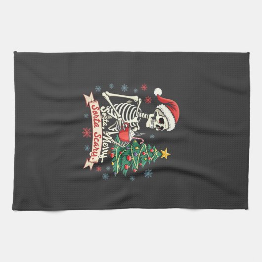 Sorta Merry Sorta Beängstigend Spooky Skeleton Xma Geschirrtuch (Horizontal)