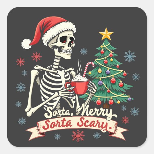 Sorta Merry Sorta Beängstigend Spooky Skeleton Xma Quadratischer Aufkleber (Vorderseite)