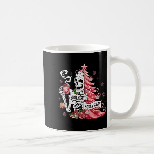 Sorta Merry Sorta Y Funny Skeleton Christmas Kaffeetasse (Rechts)