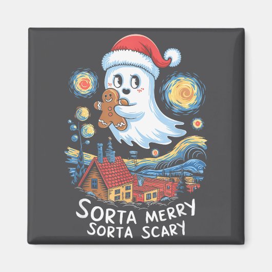Sorta Merry Sorta Y Santa Ghost Christmas Gingerbr Magnet (Vorne)
