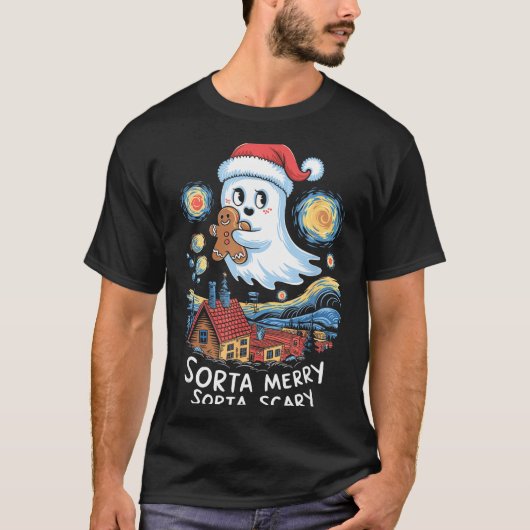 Sorta Merry Sorta Y Santa Ghost Christmas Gingerbr T-Shirt (Vorderseite)