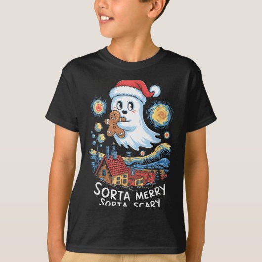 Sorta Merry Sorta Y Santa Ghost Christmas Gingerbr T-Shirt (Vorderseite)