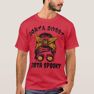 Sorta Sweet Sorta Spooky Pumpkin Messy Bun Hallowe T-Shirt