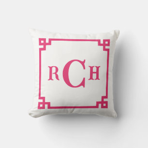 Sortieren des rosa griechischen Schlüsselmonogramm Kissen