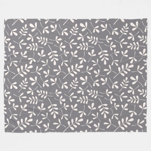 Sortierte Blätter-Muster-Creme auf Grau Fleecedecke (Vorderseite (Horizontal))