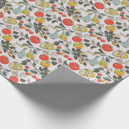 Sortierte Früchte, farbenfrohe, nahtlose Muster. Geschenkpapier (Ecke)