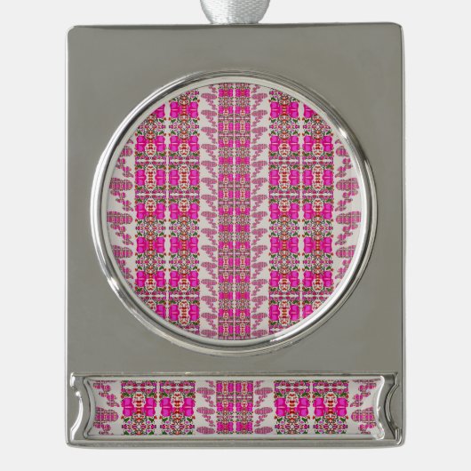 Sortierte Rosenblüten Banner-Ornament Silber (Vorderseite)