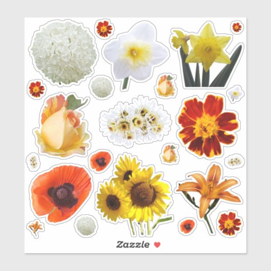 Sortierte Weiße Gelbe Orangefarbene Blumen Aufkleber (Blatt)