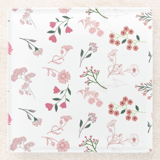 Sortierte zarte Blume in Musterdruck Glasuntersetzer (Vorderseite)