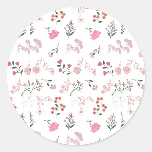 Sortierte zarte Blume in Musterdruck Runder Aufkleber (Vorderseite)