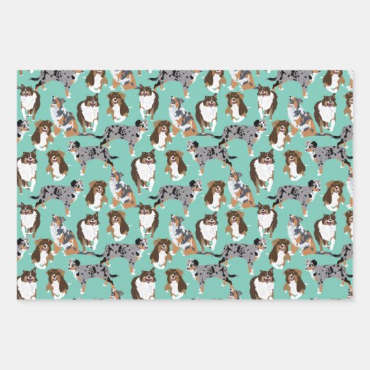 Sortiment australischer Schäferhunde aus Australie Geschenkpapier Set (Vorderseite 2)