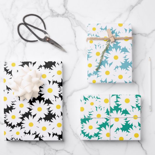 Sortiment der Negative Space Daisies Geschenkpapier Set (Vorderseite)