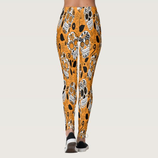 Sortiment Orangen- und Weißzuckerschädel Leggings (Rückseite)