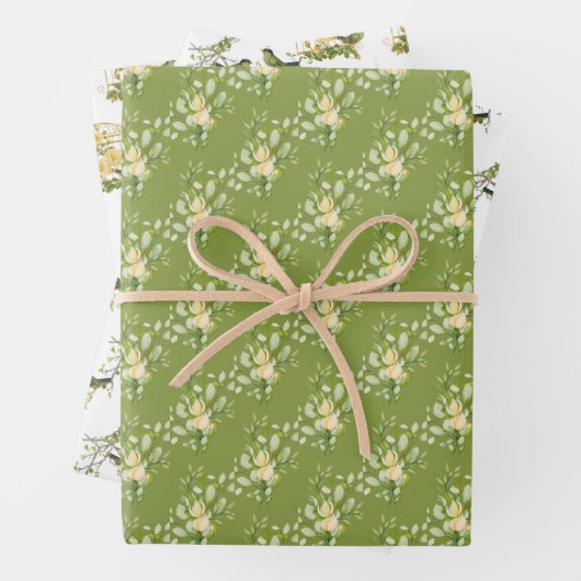 Sortiment von Vogelarten und Blumenblättern Geschenkpapier Set (Beispiel)