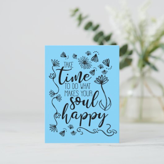 'Soul Happy' passen die Hintergrundfarbe Postkarte (Stehend Vorderseite)