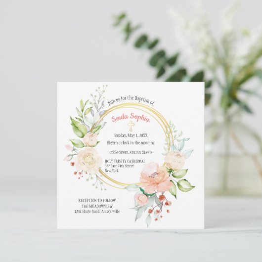 Soula Square Taufe Einladung (Stehend Vorderseite)