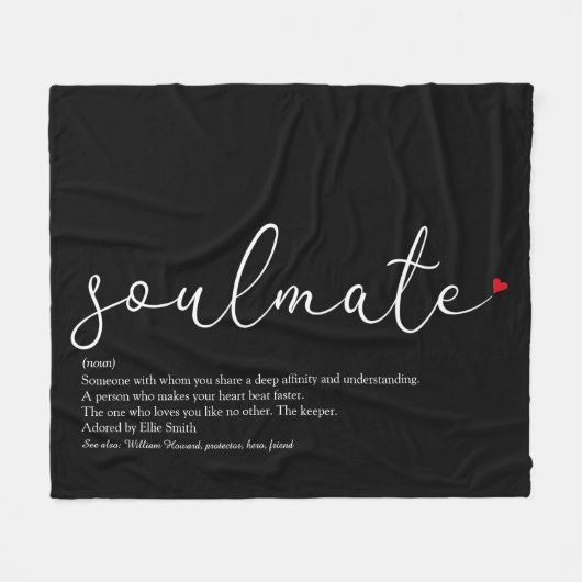 Soulmate Definition Elegantes Script Liebe Herz Fleecedecke (Vorderseite (Horizontal))