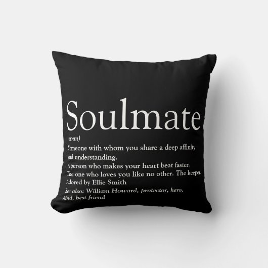 Soulmate Definition Schwarz und Weiß Spaß Kissen (Vorderseite)