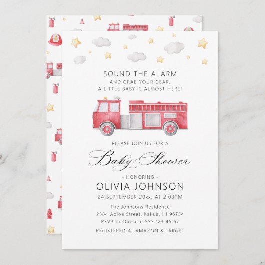 Sound der Feuerwache Firefighter Baby Dusche Einladung (Vorne/Hinten)