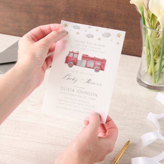 Sound der Feuerwache Firefighter Baby Dusche Pergament Einladungen (Handgehalten)