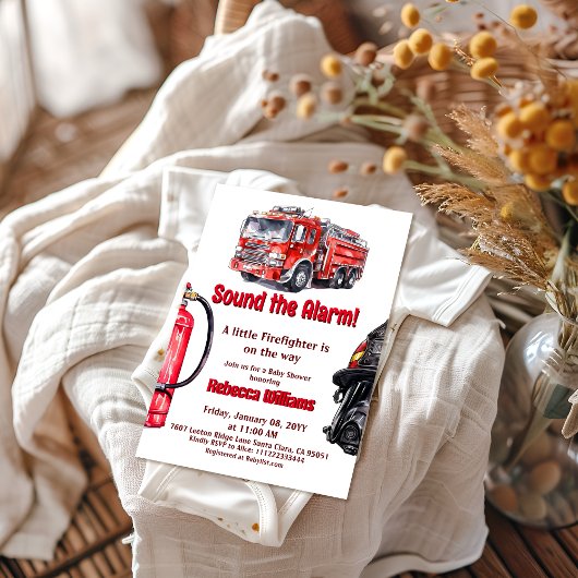 Sound der Red Fire Truck Boy Baby Dusche Einladung