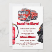 Sound der Red Fire Truck Boy Baby Dusche Einladung (Vorderseite)