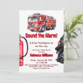Sound der Red Fire Truck Boy Baby Dusche Einladung (Stehend Vorderseite)