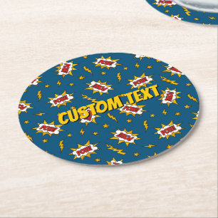 Sound Effect-Muster des Comic anzeigen Runder Pappuntersetzer